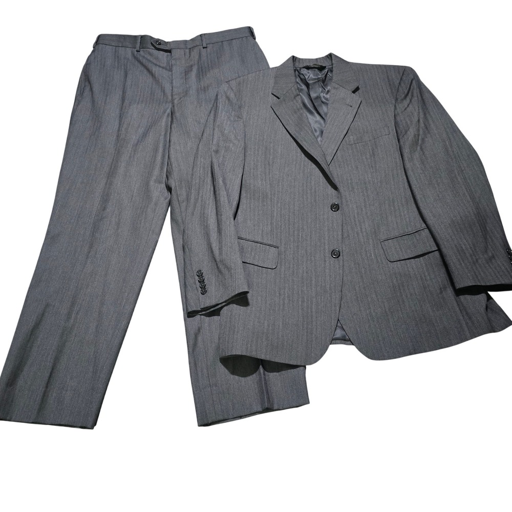 Jos. A. Bank Suit set Men jacket 42R pants 38x30 Grey Wool Herringbone